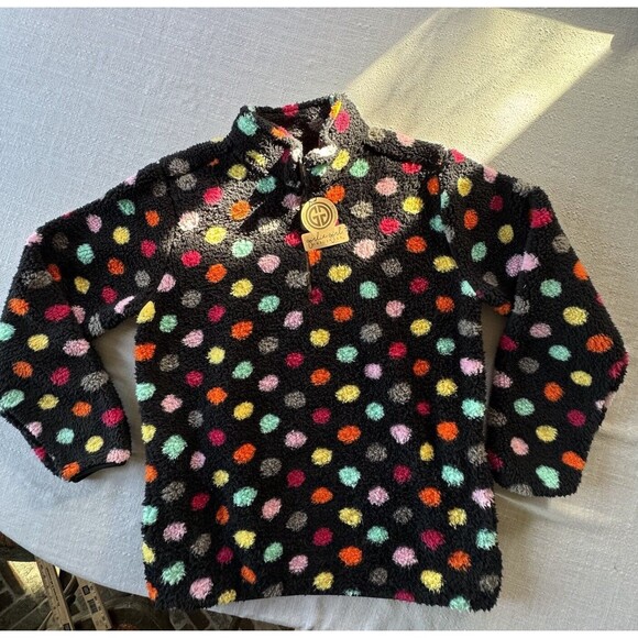 XL Girlie Girl CC Sherpa Pullover Jacket 1/4 Zip Up Black Polka Dot SIZE XL -NEW - Picture 3 of 11